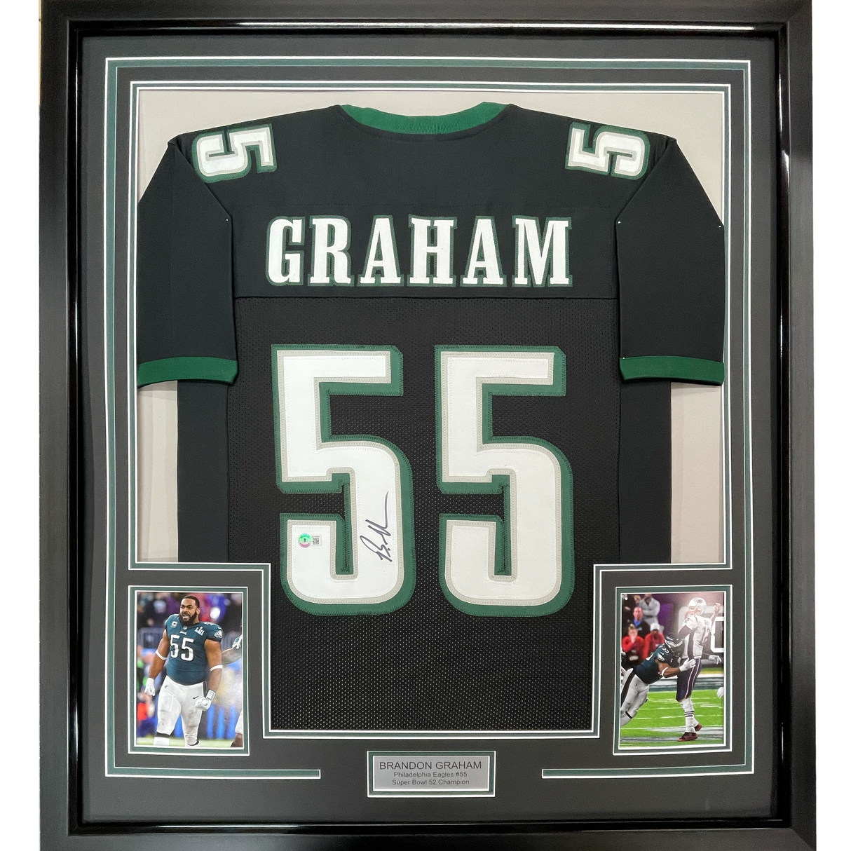Camiseta de fútbol americano negra de Filadelfia, enmarcada, autografiada y firmada por Brandon Graham, 35 x 39, JSA COA