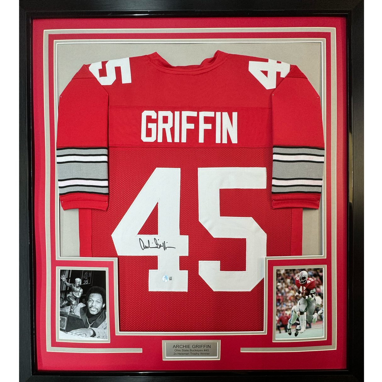 Framed Autographed/Signed Archie Griffin 35x39 Ohio State Red College Football Jersey Beckett BAS COA