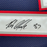 Camiseta de fútbol azul de Nueva Inglaterra Beckett BAS COA enmarcada, autografiada y firmada por Rob Gronkowski, 35 x 39
