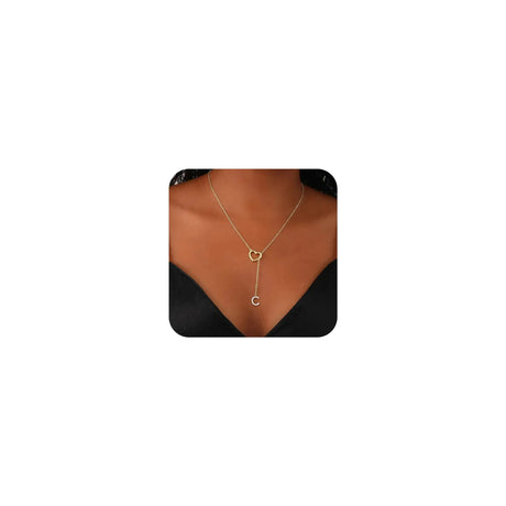 Lariat Initial necklaces for Women Dainty Gold Letter Drop Necklace with Heart 14K Gold Plated Y-Shaped Personalized Name Necklaces for Women Trendy Gold Jewelry Gift - Lootquake