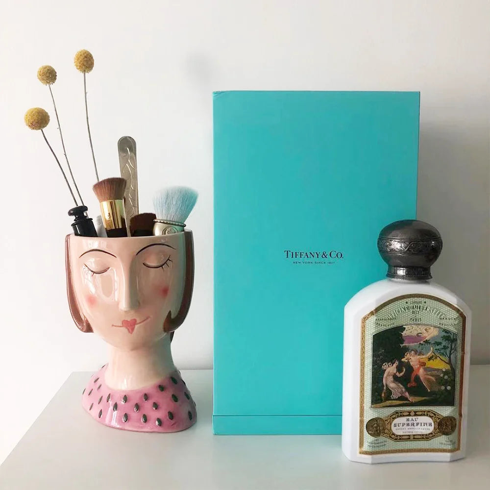 Statue Head Portrait Sculpture Ornament Bonsai Handmade Art Pot Bum Ceramic Vase Plaster Living Room Home Decor Dried Flowers