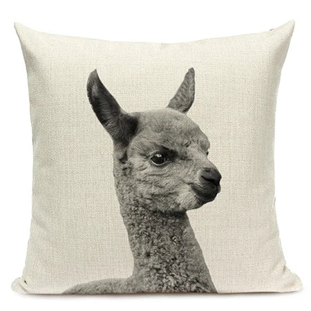 Black and White Cute Animals Cushion Cover - Animal Portrait Decoration Throw Pillow Case 45x45cm for Home Sofa Decor