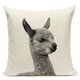 Black and White Cute Animals Cushion Cover - Animal Portrait Decoration Throw Pillow Case 45x45cm for Home Sofa Decor