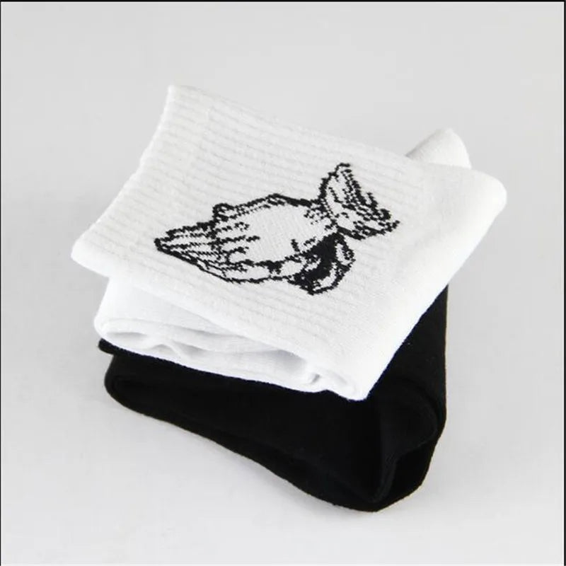 Fashion Skate Cotton Crew Socks of Virgin Mary Gesture Pattern for Men Women Hip Hop Funny Novelty  White Black Funky - Lootquake