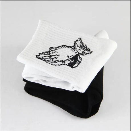 Fashion Skate Cotton Crew Socks of Virgin Mary Gesture Pattern for Men Women Hip Hop Funny Novelty  White Black Funky - Lootquake