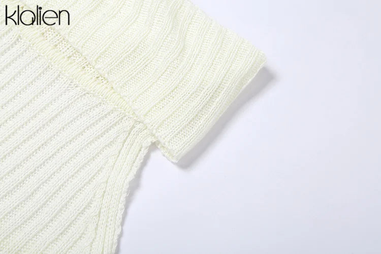 KLALIEN Moda Y2K Ropa de calle Camiseta de punto entallada salvaje para mujer Ropa deportiva informal Chaleco elástico entallado sólido para mujer Top salvaje 2022