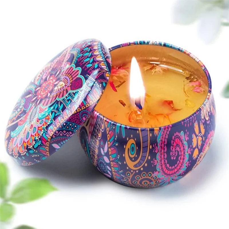 Velas perfumadas Caja vacía con flores Lata Fragancia Vela perfumada hecha a mano Cera de soja natural Decoración del hogar