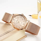 WWOOR 2023 Casual Women Dress Rose Gold Mesh Belt  Fashion Diamonds Wristwatch Waterproof Simple Female Quartz Watch Reloj Mujer - Lootquake