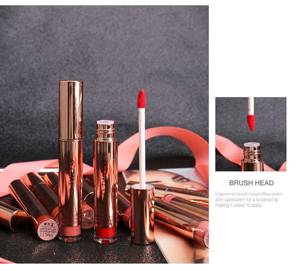 O.TWO.O 12 colores Lápiz labial mate aterciopelado de alta calidad Maquillaje de labios de larga duración Resistente al agua Fácil de usar Brillo labial líquido mate