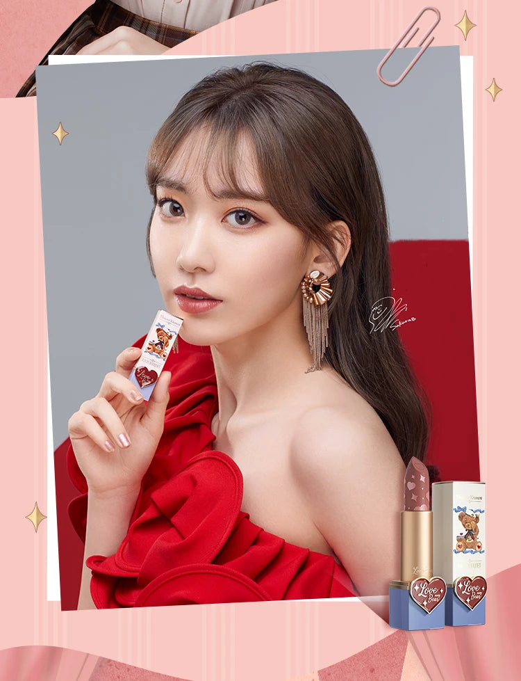 Flower Knows Love Bear Series Matte Moisturizing Lipstick Silky Smooth Renewal Natural Lip Makeup Professional Cosmetic Women