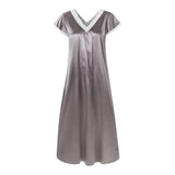 Women Summer Silk Sleepwear Short Sleeve V Neck Homewear Long Dress Nightgowns Sleepwear Sleep Tos Night Dress Underwear - Lootquake