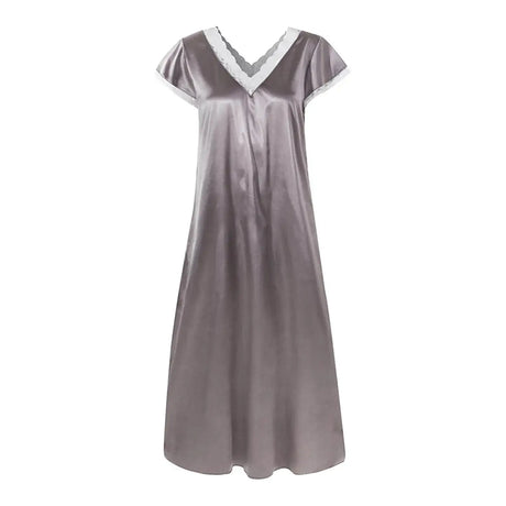 Women Summer Silk Sleepwear Short Sleeve V Neck Homewear Long Dress Nightgowns Sleepwear Sleep Tos Night Dress Underwear - Lootquake