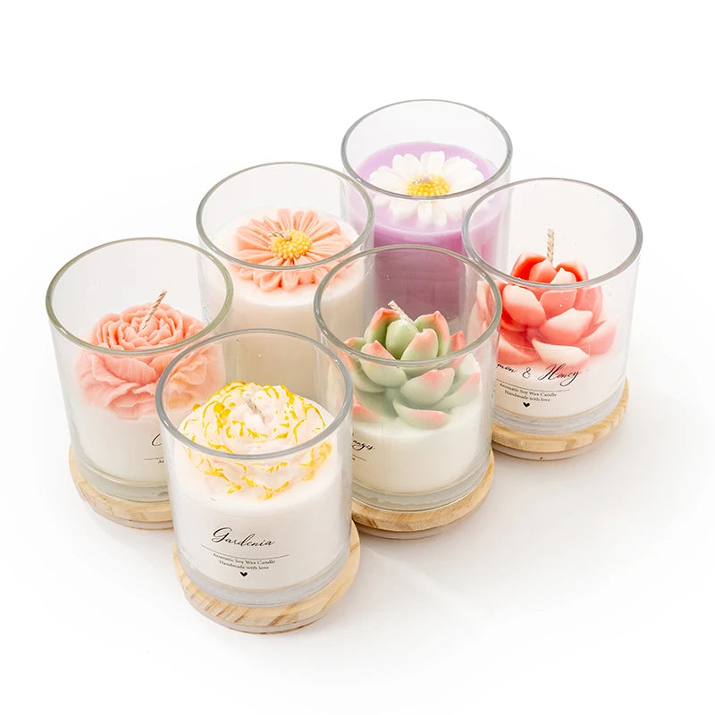 Bougies succulentes de luxe AIKUN Bouquet de fleurs en verre Parfum Arôme Cire de soja Bougie parfumée Goji et Tarocco Orange sanguine