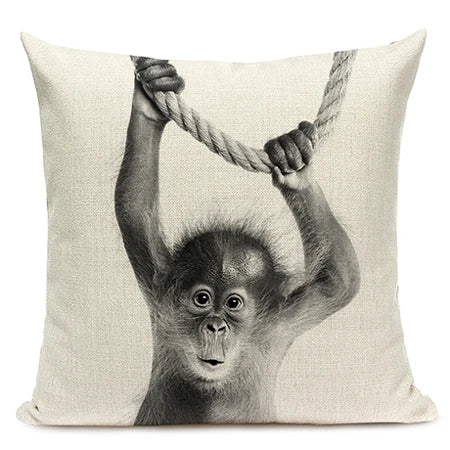 Black and White Cute Animals Cushion Cover - Animal Portrait Decoration Throw Pillow Case 45x45cm for Home Sofa Decor