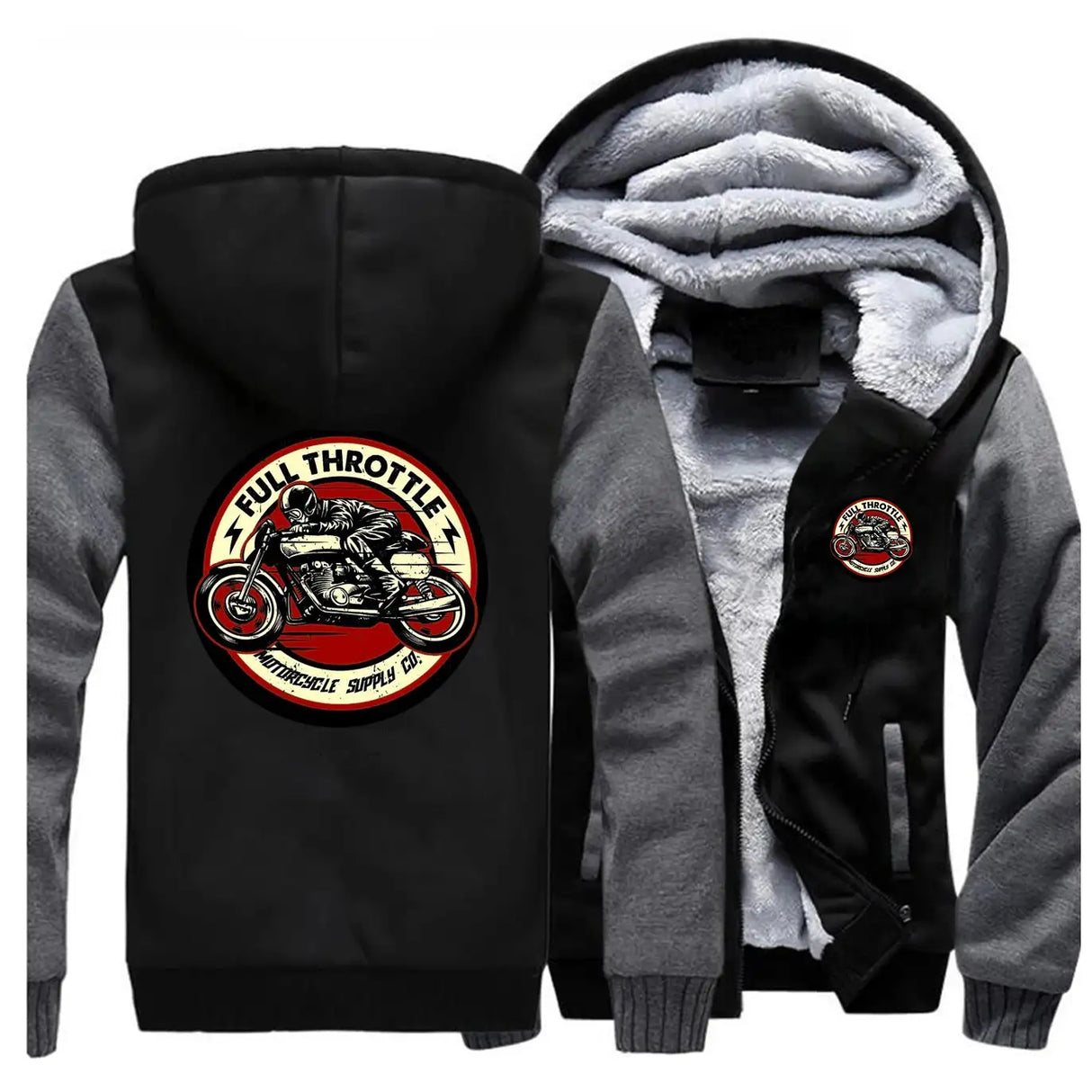 2023 Winter Men Thick Sweatshirt Full Throttle Cafe Racer Rockabilly Biker Zipper Jacket Fleece Warm Mens Thicken Hoodies - Lootquake