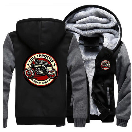 2023 Winter Men Thick Sweatshirt Full Throttle Cafe Racer Rockabilly Biker Zipper Jacket Fleece Warm Mens Thicken Hoodies - Lootquake