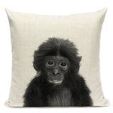Black and White Cute Animals Cushion Cover - Animal Portrait Decoration Throw Pillow Case 45x45cm for Home Sofa Decor