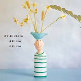 Statue Head Portrait Sculpture Ornament Bonsai Handmade Art Pot Bum Ceramic Vase Plaster Living Room Home Decor Dried Flowers