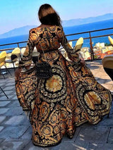 2021 New Style Fashion Elegant Women Sexy Boat Neck Glitter Deep V Neck Print Party Dress Formal Long Dress Sexy Clubwear - Lootquake
