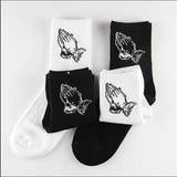 Fashion Skate Cotton Crew Socks of Virgin Mary Gesture Pattern for Men Women Hip Hop Funny Novelty  White Black Funky - Lootquake