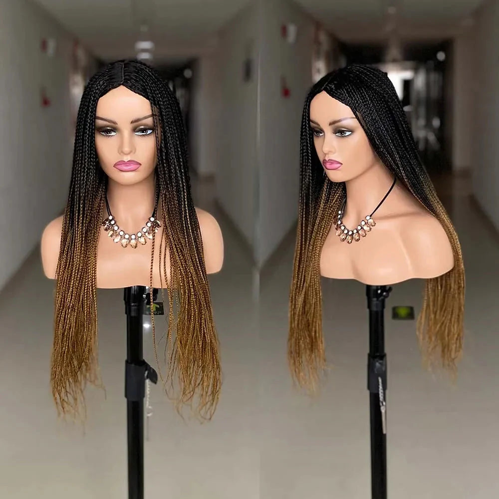 26" Ombre Box Braided Wig for Black Women | Long Synthetic Cosplay Braiding Hair | Heat Resistant Crochet Wigs