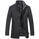 Woolen Coat Men Winter Windbreaker Long Thick Wool Jackets abrigo hombre Man Stand Collar Single Breasted With Vest Woolen Coats - Lootquake