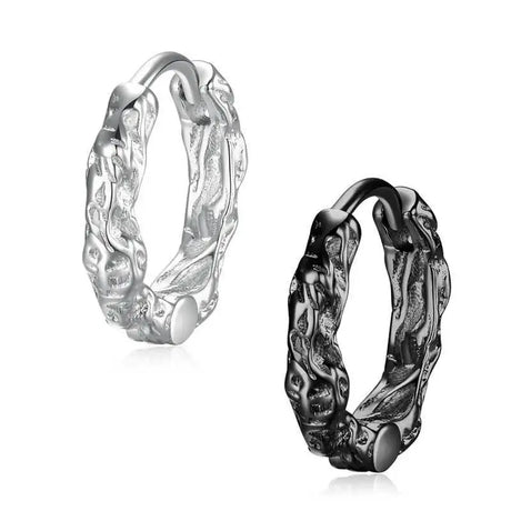 KOFSAC Vintage Black Irregular Texture Hoops Men Jewelry 925 Sterling Silver Earrings For Women Hip-Hop Party Accessories Gifts - Lootquake