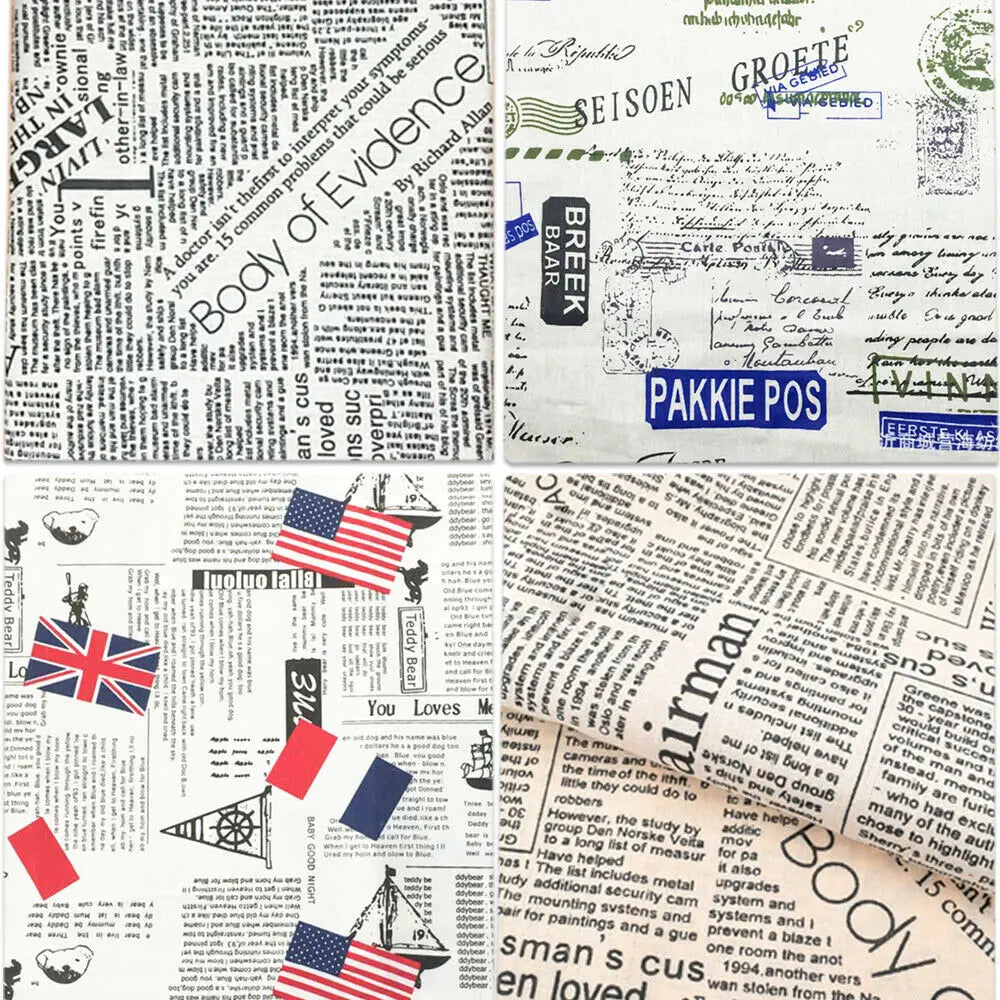 Tela estampada de periódico, tela acolchada de algodón y lino para costura DIY, mantel, cojín, mantel individual, bolsa de almacenamiento, materiales para manualidades