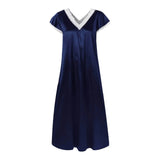 Women Summer Silk Sleepwear Short Sleeve V Neck Homewear Long Dress Nightgowns Sleepwear Sleep Tos Night Dress Underwear - Lootquake