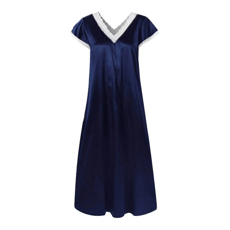 Women Summer Silk Sleepwear Short Sleeve V Neck Homewear Long Dress Nightgowns Sleepwear Sleep Tos Night Dress Underwear - Lootquake