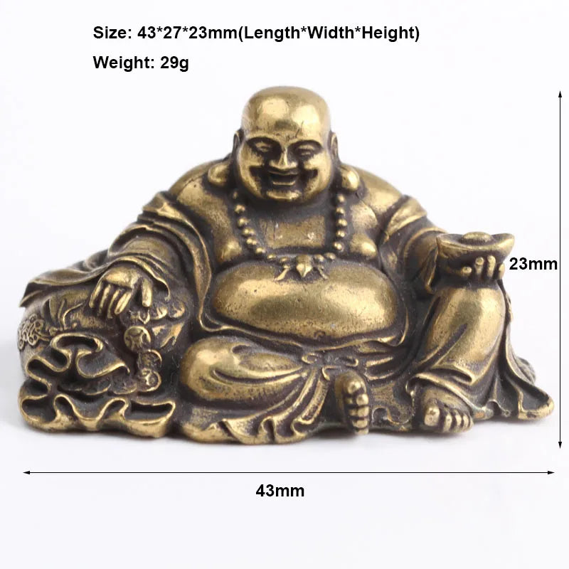 Antique Copper Maitreya Buddha Statue Small Desktop Brass Ornament Home Decor Sculptures Religions Room Desk Decoration Figurine