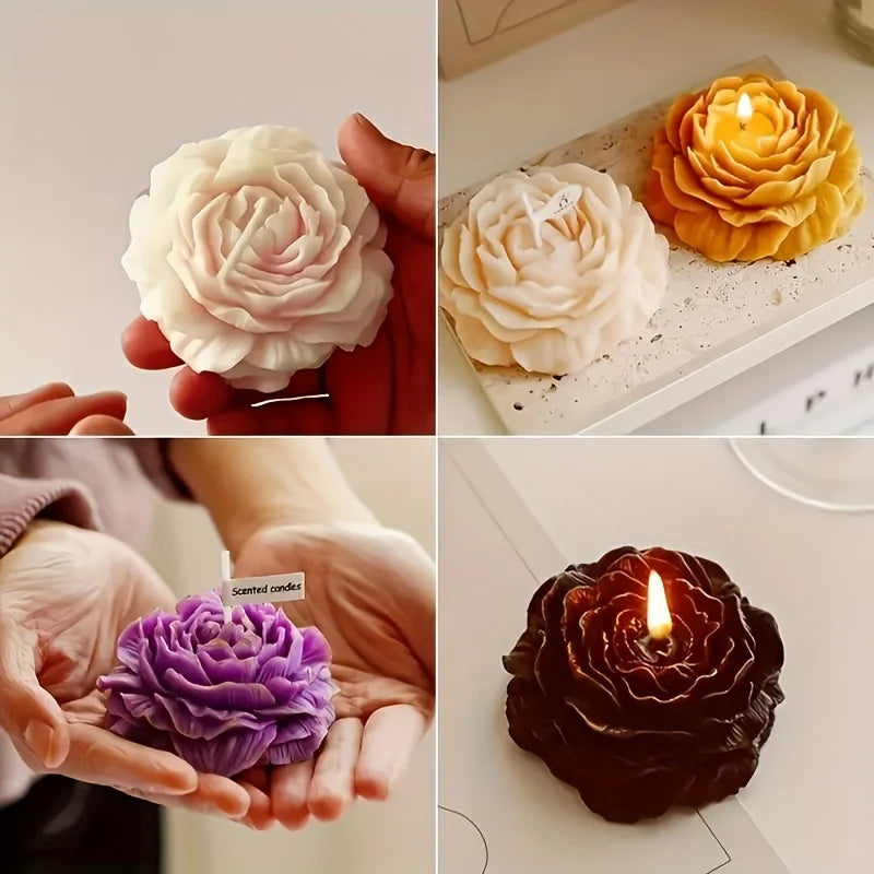 Moule en silicone 3D en forme de pivoine pour bougie parfumée, pour décoration de mariage en famille