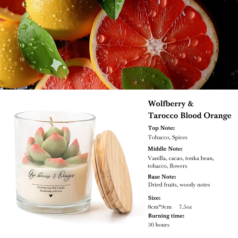 Bougies succulentes de luxe AIKUN Bouquet de fleurs en verre Parfum Arôme Cire de soja Bougie parfumée Goji et Tarocco Orange sanguine