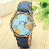 Cool Mini World Fashion Quartz Watch Men Unisex Map Airplane Travel Around The World Women Leather Dress Wrist Watches - Lootquake