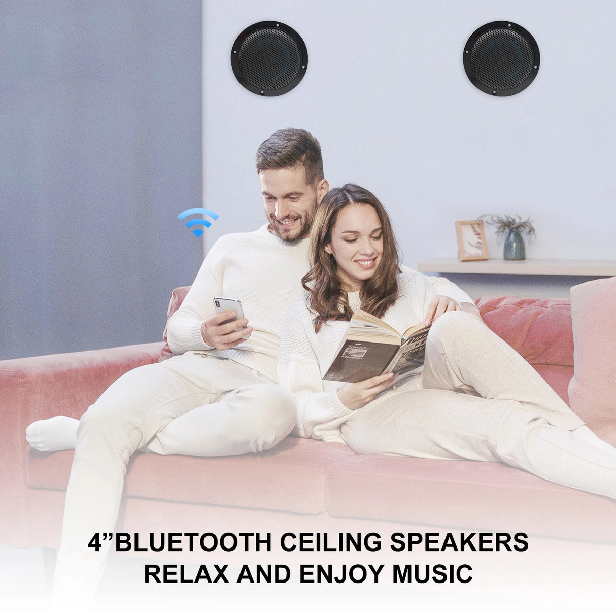 Herdio 2PCS 4 Inch Ceiling Bluetooth Speaker Kit Water Resistant 160W Marine Speakers For Bathroom Kitchen Home Outdoor Camper