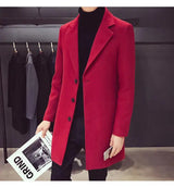 2024 Spring Autumn New Long Cotton Coat New Wool Blend Pure Color Casual Business Fashion Men's Clothing Slim Windbreaker Jacket - Lootquake