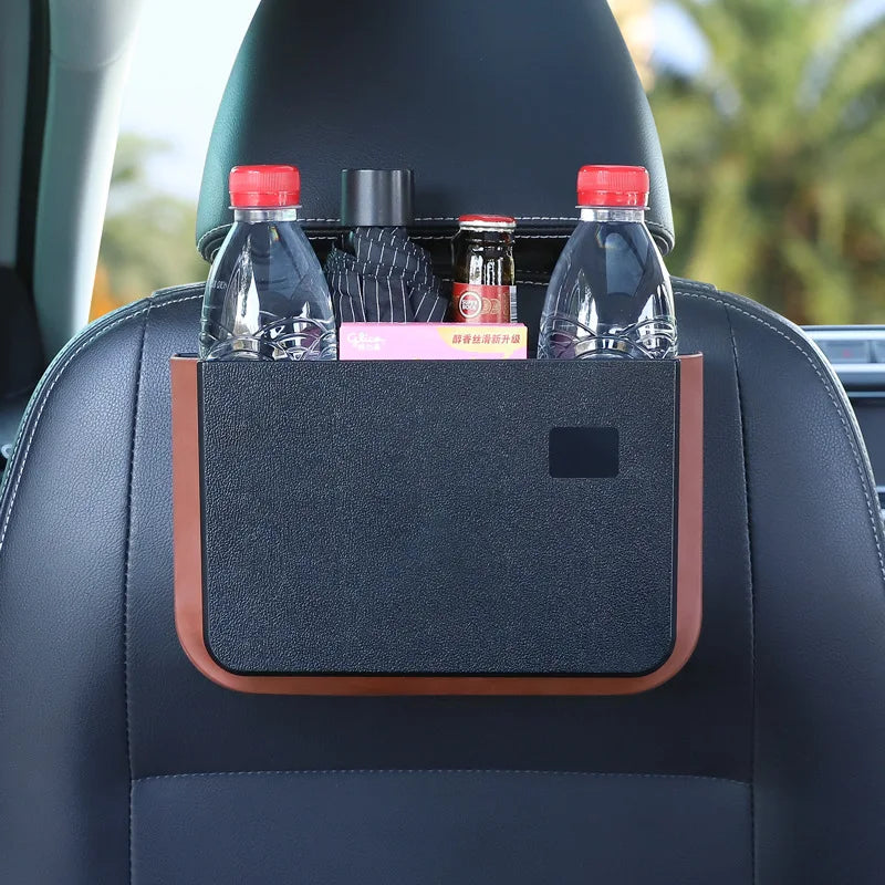 Cubo de basura para coche con marco beige, organizador de almacenamiento automático, contenedor de basura, diseño de almacenamiento y orden, cubo de basura plegable, cenicero, suministros