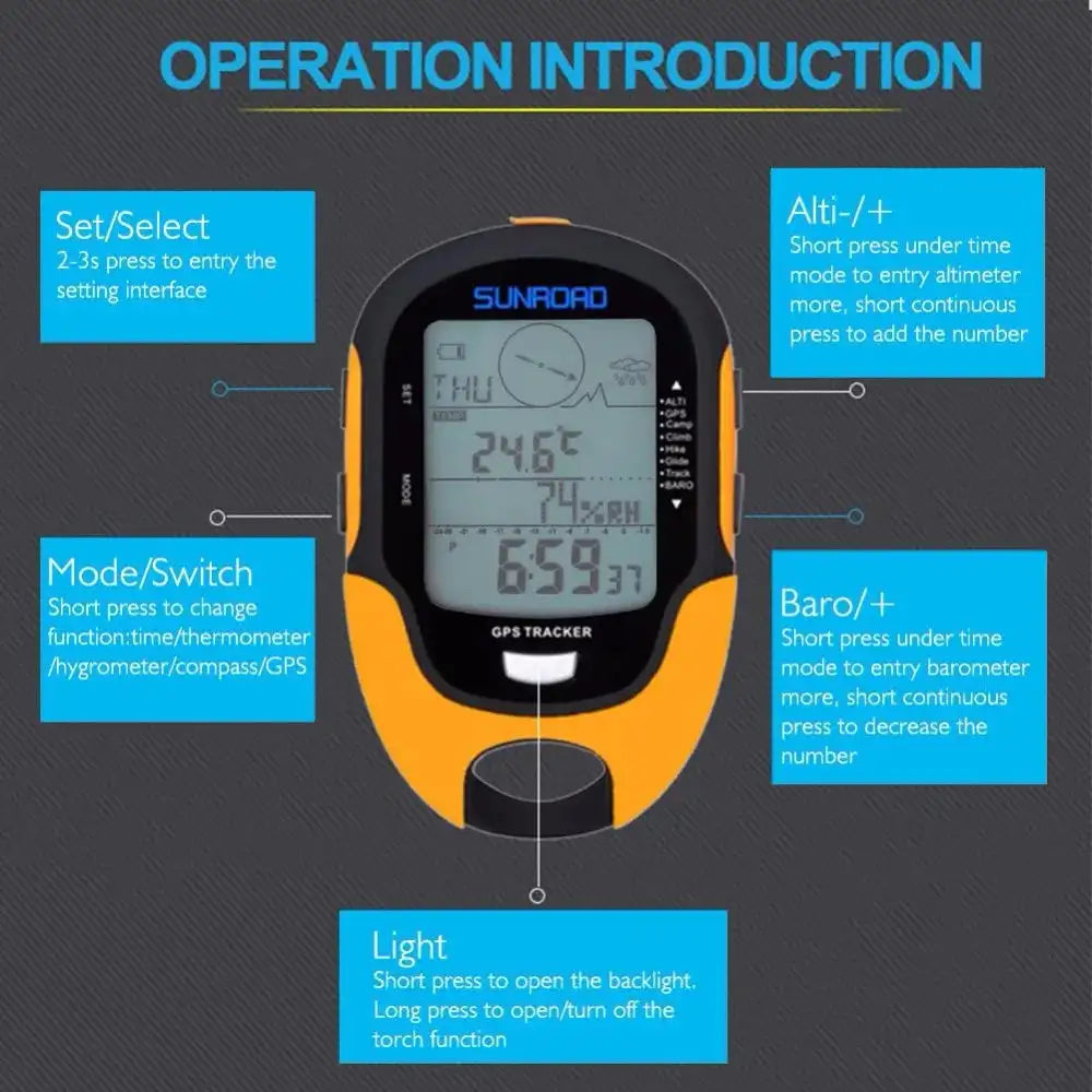 SUNROAD FR510 Handheld GPS Navigation Receiver Portable Handheld Digital Altimeter Barometer Compass Camping Hiking Tool - Lootquake