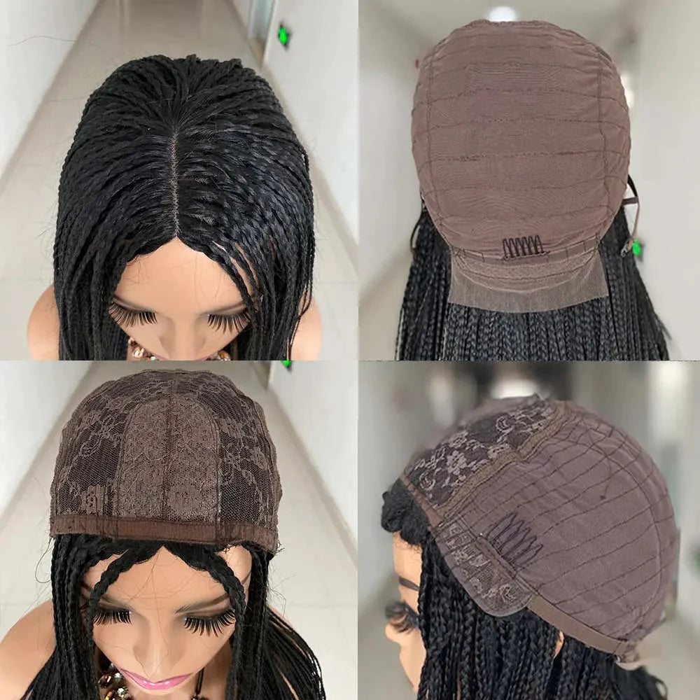 26" Ombre Box Braided Cosplay Wig | Long Straight Braids with Curly Ends | Synthetic Twist Braiding Hair