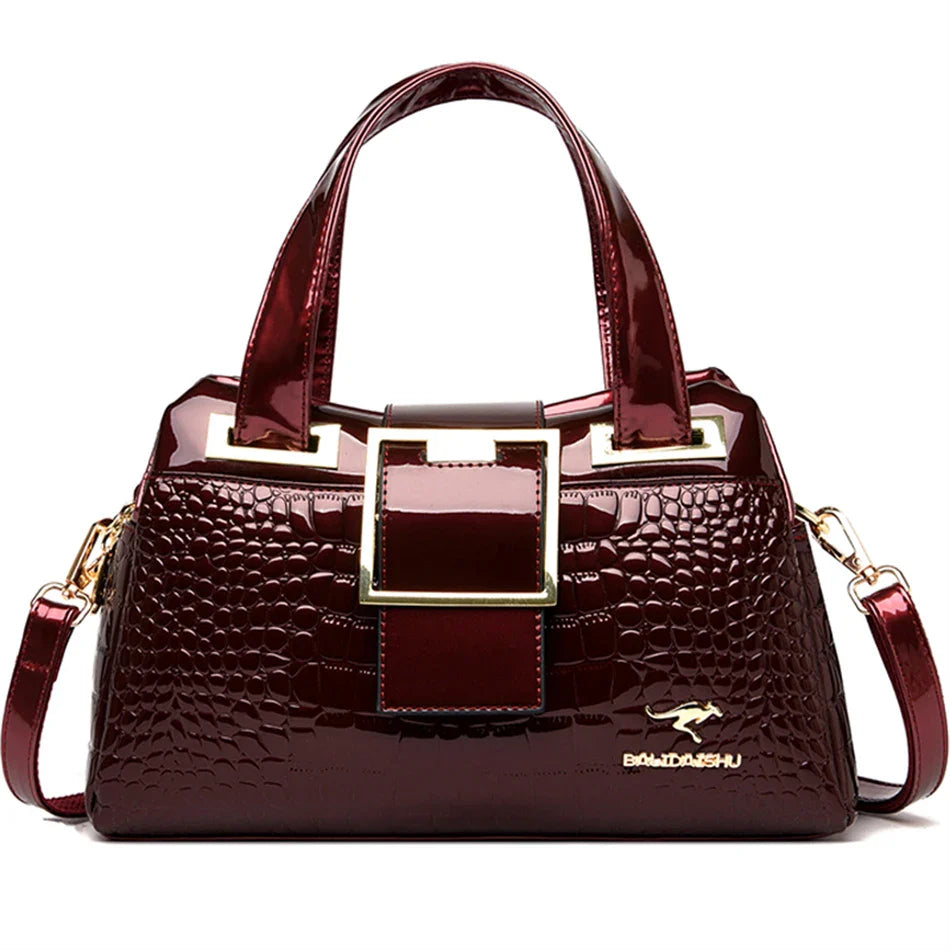 2-Layer Large Capacity Tote Bag | Luxury Handbags Women's Designer Crocodile Pattern Ladies Boston Shoulder Bag (High Quality)