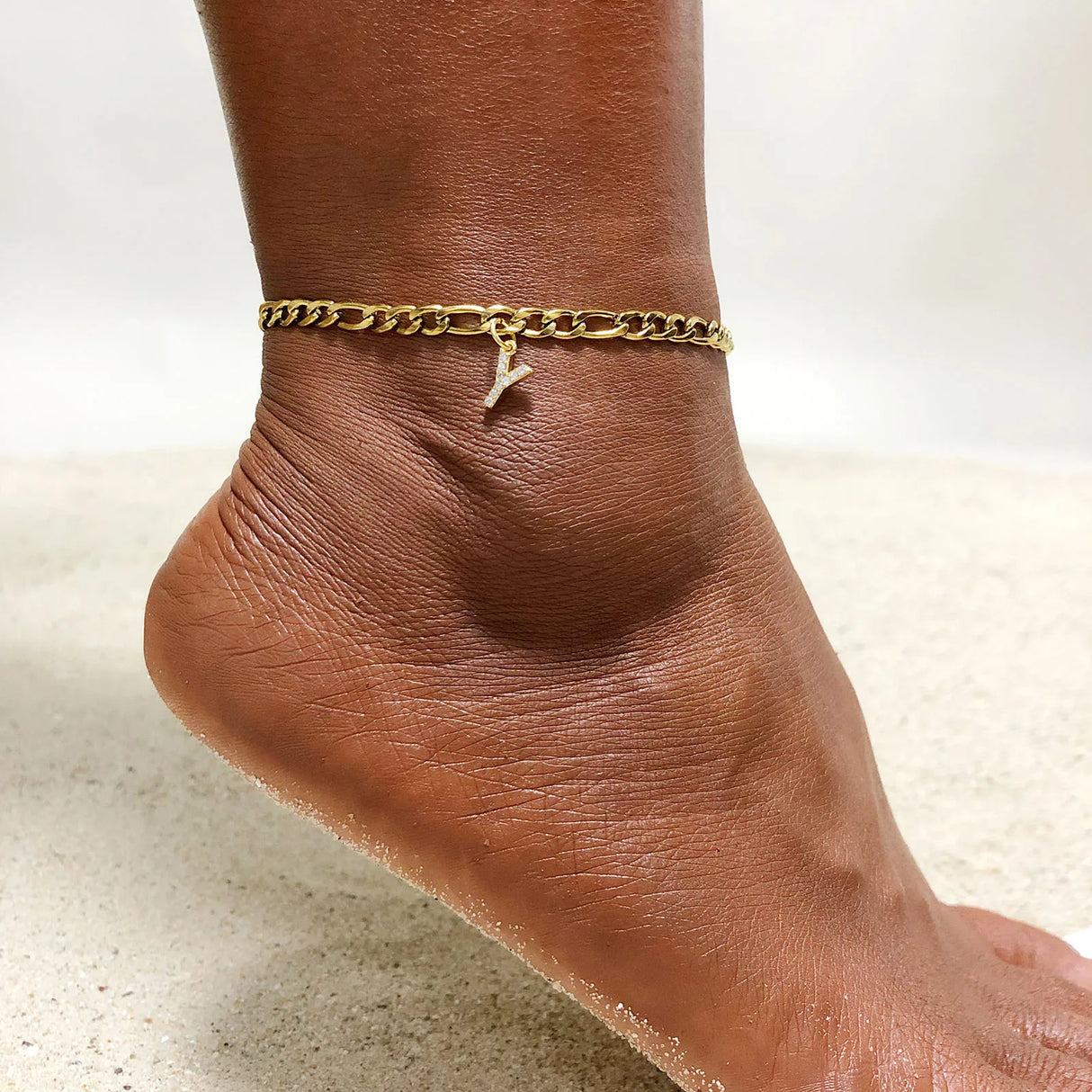 Crystal A-Z Letter Initial  Anklets Bracelet for Women ,Cuban Link Anklet Stainless Steel Beach Leg Foot Chains Wholesale