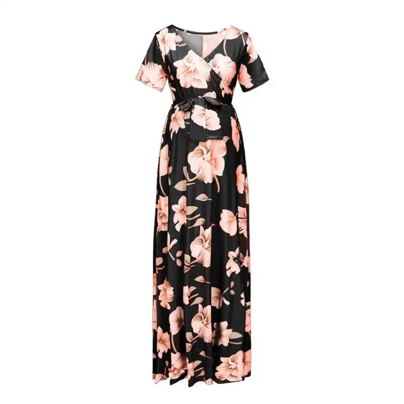 Vestido de maternidad Chivry para mujer, estampado floral, manga corta, cuello en V, maxivestido largo, ropa informal para embarazadas, vestido de maternidad de verano