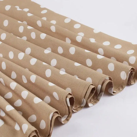 Tonval Khaki Color High Waist Elegant Polka Dot Women Vintage Long Dress Sleeveless Pocket Side Ladies Midi Dresses Retro - Lootquake
