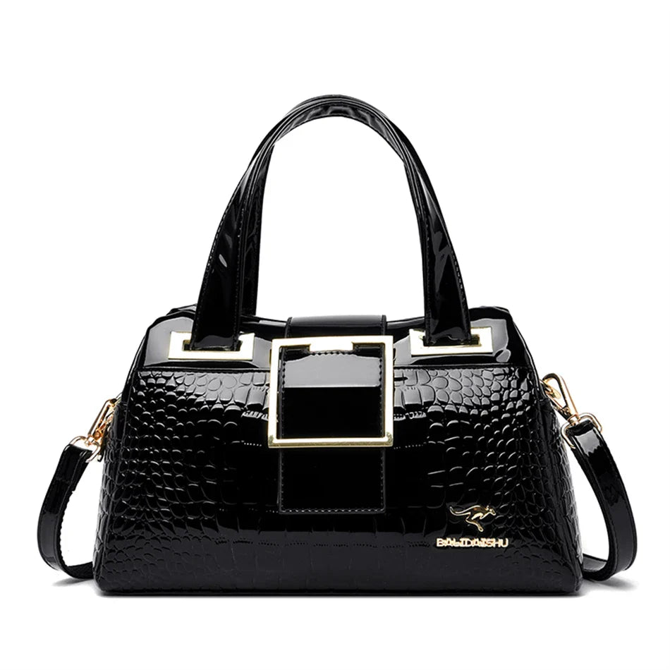2-Layer Large Capacity Tote Bag | Luxury Handbags Women's Designer Crocodile Pattern Ladies Boston Shoulder Bag (High Quality)