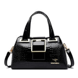 2-Layer Large Capacity Tote Bag | Luxury Handbags Women's Designer Crocodile Pattern Ladies Boston Shoulder Bag (High Quality)