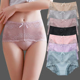 7Pcs Cotton Women's underwear lace transparent panties comfortable antibacterial plus size pants female sexy lingerie - Lootquake