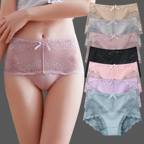 7Pcs Cotton Women's underwear lace transparent panties comfortable antibacterial plus size pants female sexy lingerie - Lootquake
