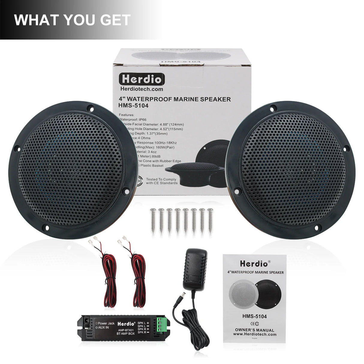 Herdio 2PCS 4 Inch Ceiling Bluetooth Speaker Kit Water Resistant 160W Marine Speakers For Bathroom Kitchen Home Outdoor Camper