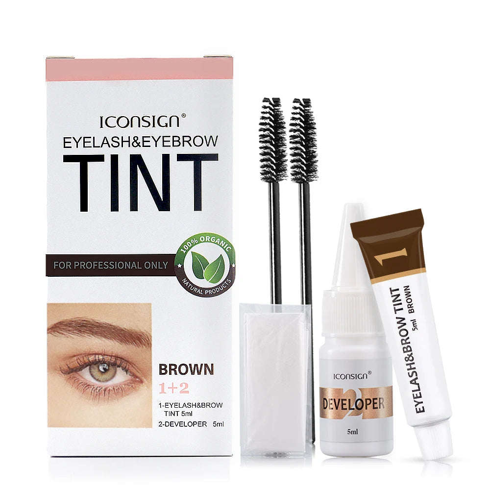 Kit de tinte para pestañas ICONSIGN para cejas, resistente al agua, 15 minutos de duración, para realzar las cejas y mantener el maquillaje de larga duración.