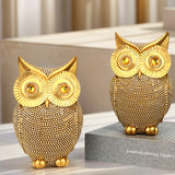 Modern Home Decor Sculpture Unique Sparkling Golden Owl Figurine Resin Statue for Office Living Room Desktop Ornaments